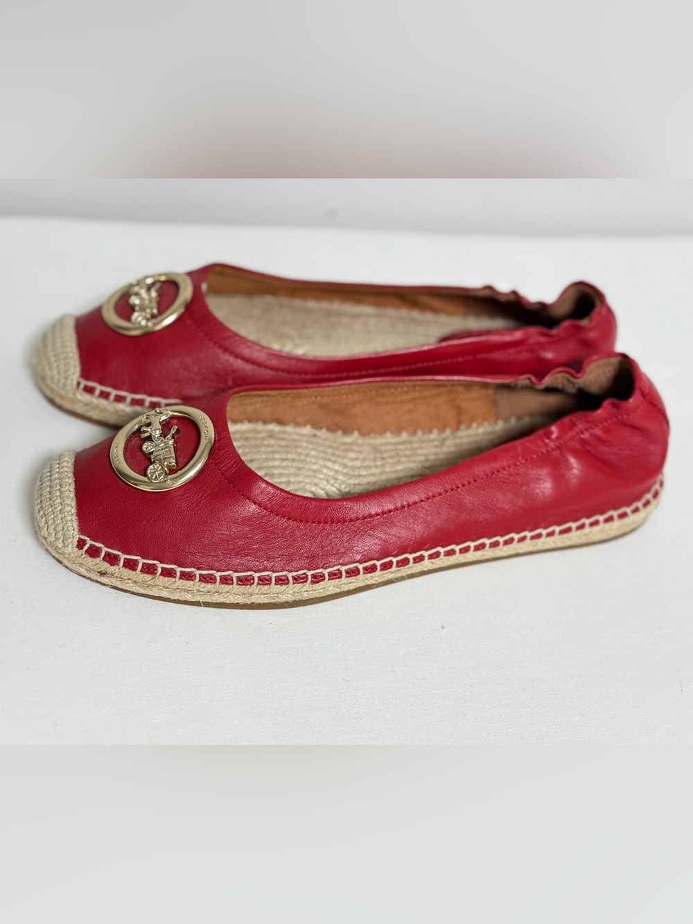 Coach Clara Red Leather Edpadrille Flats - Picture 4 of 9